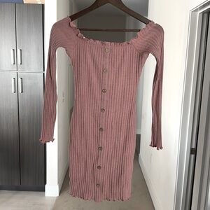 Rose colored long sleeve dress, off the shoulder